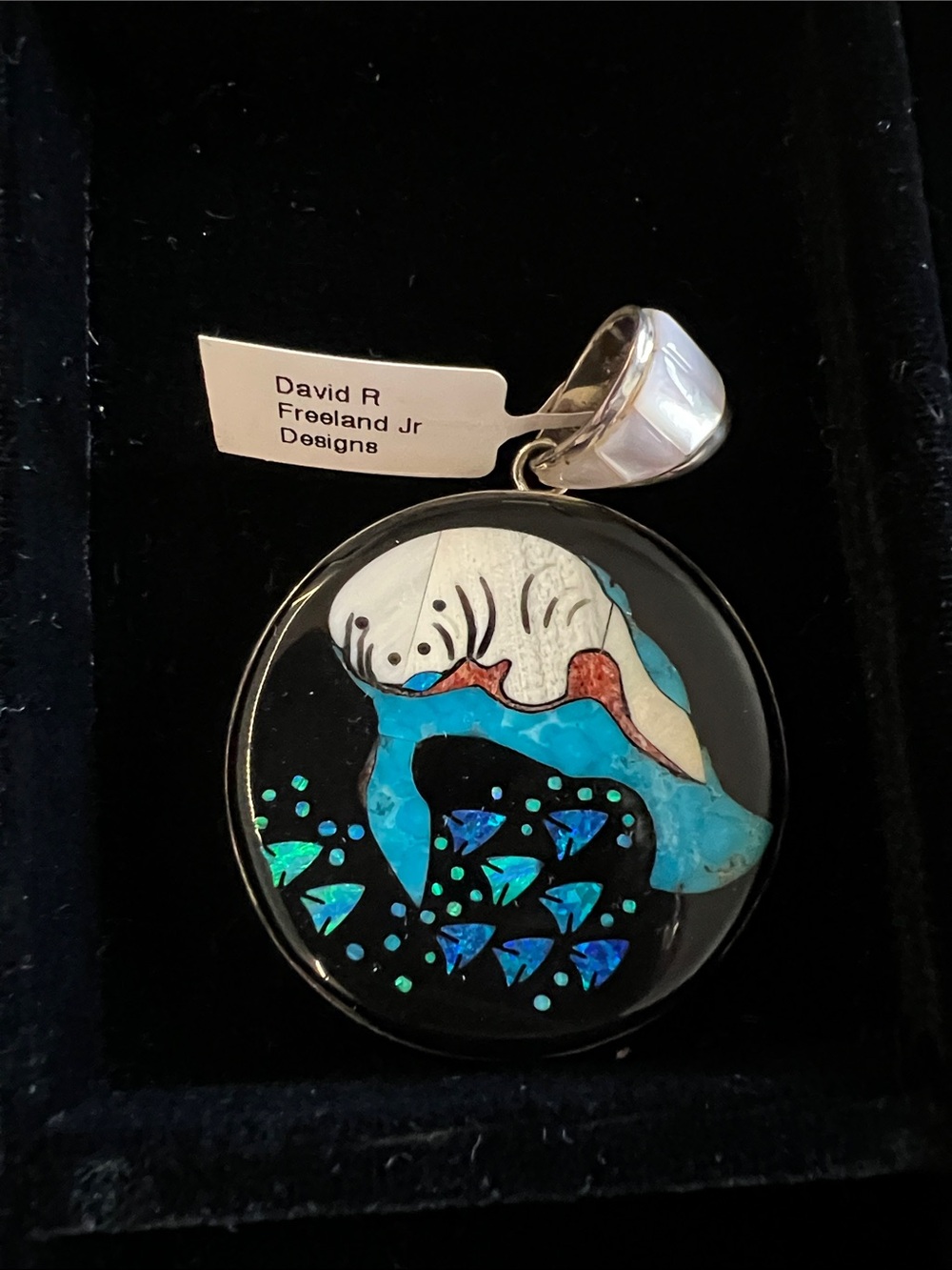 David R Freeland Jr Designs Blue Opal Whale Pendant Necklace